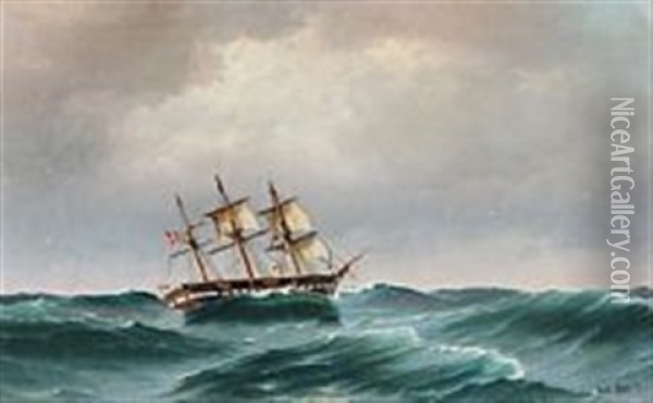 Fregatten Jylland In Stormy Weather Oil Painting - Carl Ludwig Bille