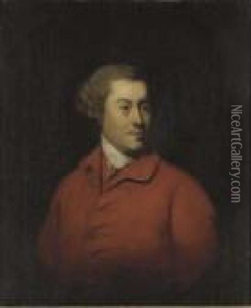 Portrait Of A Gentleman, Bust-length, In A Red Coat Oil Painting - Thomas Beach