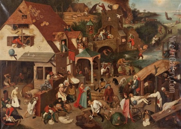 Die Sprichworter Oil Painting - Pieter Bruegel the Elder