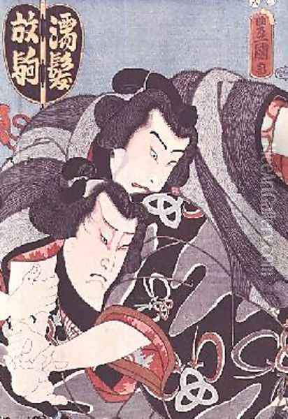 Two characters from a Kabuki play Oil Painting - Utagawa Kunisada
