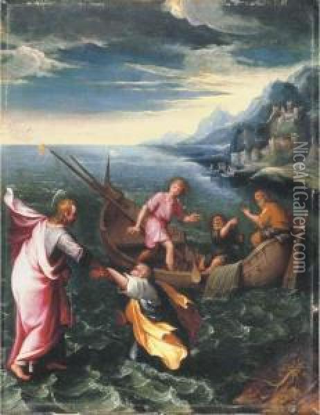 Christ Walking On The Water Oil Painting - Denys Fiammingo Calvaert