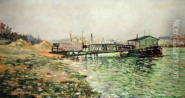 The Seine at Quai St. Bernard, c.1886 Oil Painting - Paul Signac