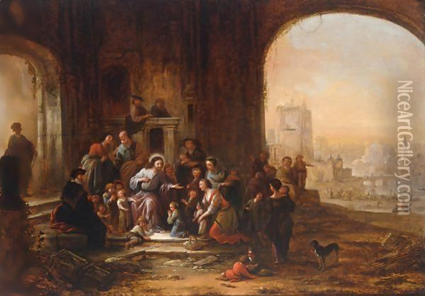 Christ Blessing The Children Oil Painting - Jacob Willemsz de Wet the Elder