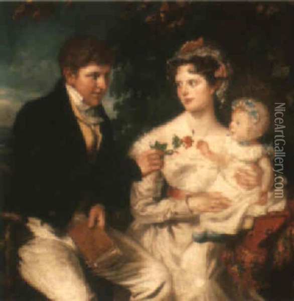 Portrait Of Mr. & Mrs. G.r. Williams And Daughter, Georgiana Oil Painting - David Henry Parry