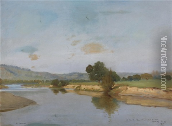 A River Landscape Oil Painting - Henry Jones Thaddeus