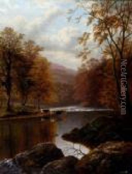 Autumn On The Wharfe Oil Painting - William Mellor