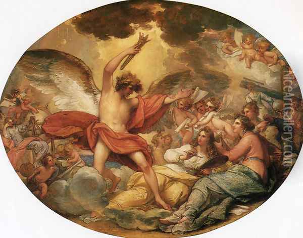 Genius Calling Forth the Fine Arts to Adorn Manufactures and Commerce Oil Painting - Benjamin West