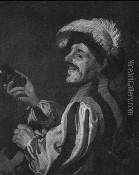 Musicerende Mand Med Vinbaeger Oil Painting - Gerrit Van Honthorst