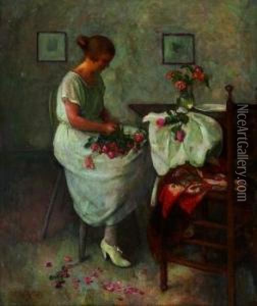 Junge Frau Beim Blumenbinden Oil Painting - Carl Schmitz-Pleis
