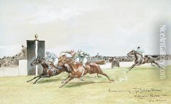 Santoi Winning The Jubilee Stakes, Kempton Oil Painting - John Beer