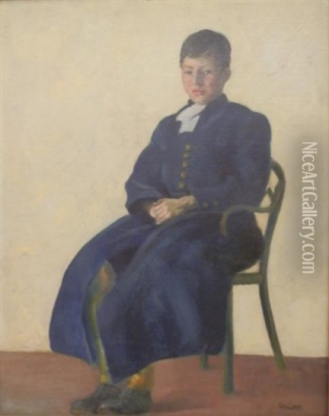 Portrait De Jeune Garcon En Bleu Oil Painting - Charles Cottet