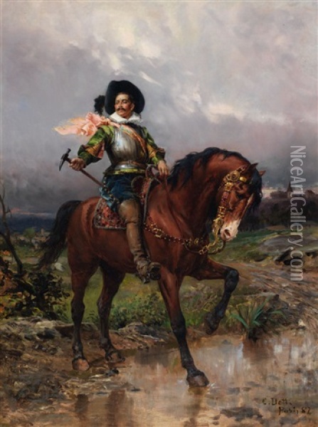 Knight On Horseback Oil Painting - Cesare Auguste Detti