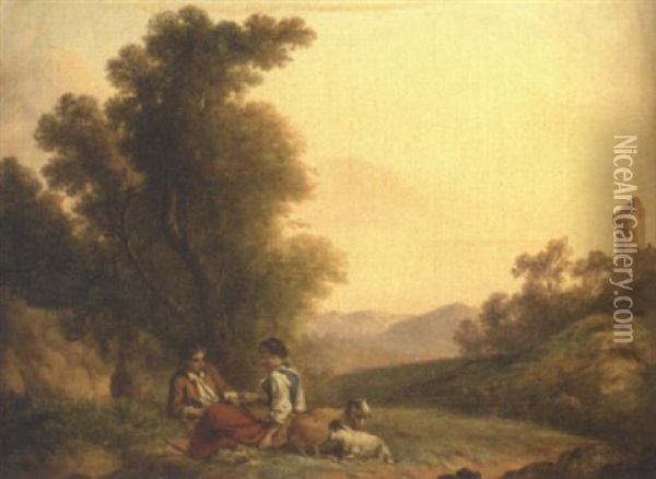 Couple De Bergers Dans Un Paysage Oil Painting - Victor Louis Hugues