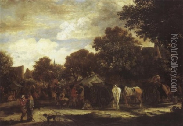 Scene De Village Oil Painting - Thomas Heeremans