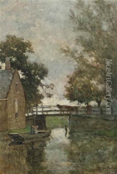 The Bridge Oil Painting - Jan Hendrik Weissenbruch