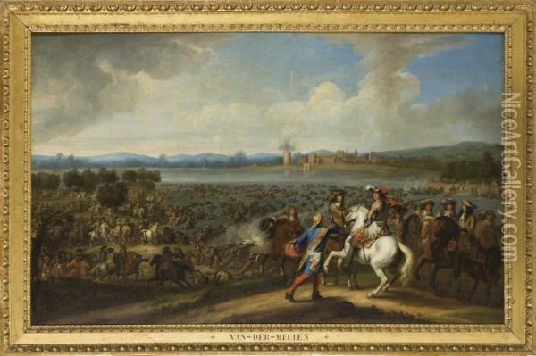 Le Passage Du Rhin Par Louis Xiv Et Son Armee Le 12 Juin 1672 Oil Painting - Adam Frans van der Meulen
