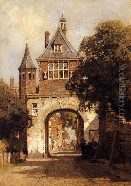 A City Gate Oil Painting - Johannes Christiaan Karel Klinkenberg