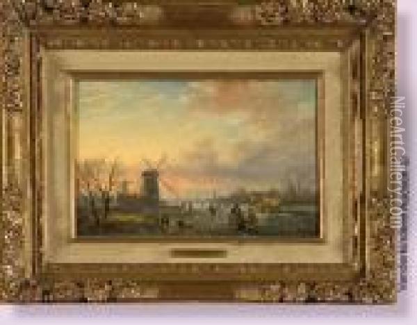 Paysage Hollandais Aux Patineurs Oil Painting - Charles Henri Leickert