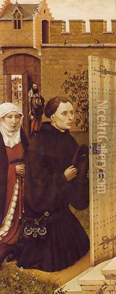 Merode Altarpiece (left wing) c. 1427 Oil Painting - Robert Campin