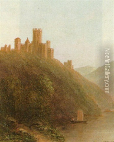 View Of A Castle From A River Bank Oil Painting - Thomas Addison Richards