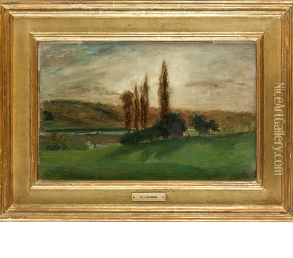 Etude De Paysage A Champrosay Oil Painting - Henry-Eugene Delacroix