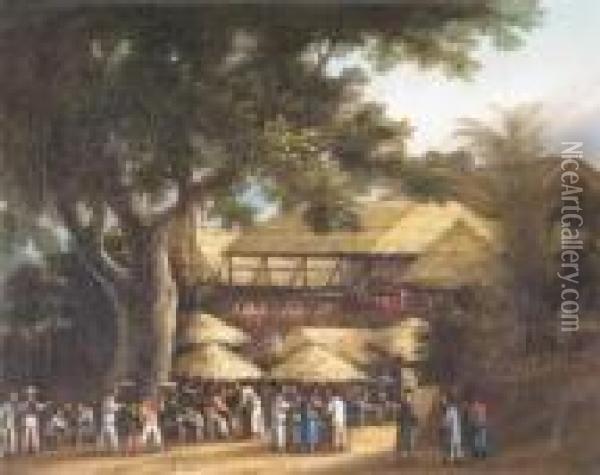 A Market Scene, Probablymacao Oil Painting - George Chinnery