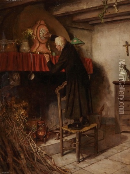 Der Mesner Beim Aufziehen Einer Pendule Oil Painting - Edouard (John) Menta