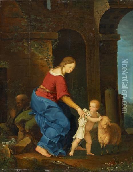 The Holy Family Resting Oil Painting - Carl Gottlieb Peschel