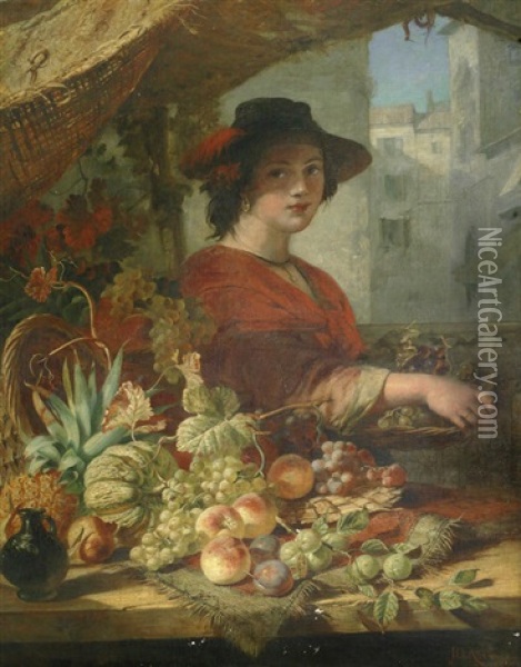 The Fruit Stall Oil Painting - Joseph Denovan Adam