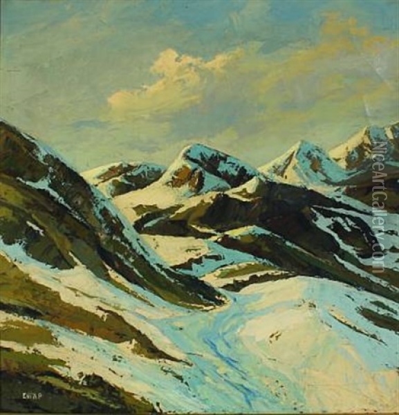 Greenland Mountain Landscape On A Sunny Day Oil Painting - Emanuel A. Petersen