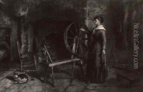 The Spinning Wheel Oil Painting - Richard Stanton Cahill