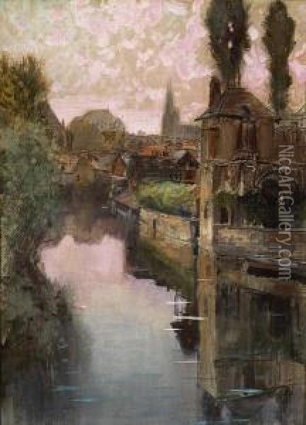 View Of Chartres In The Gloaming Oil Painting - Francis Hopkinson Smith