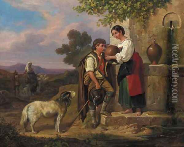 Italian idyl Oil Painting - Georg Ludwig Vogel