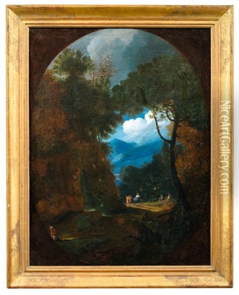Nachtliche Landschaft Mit Reisenden (+ Fruhmorgendliche Landschaft Mit Bauern; Pair) Oil Painting - Johann Christian Brand