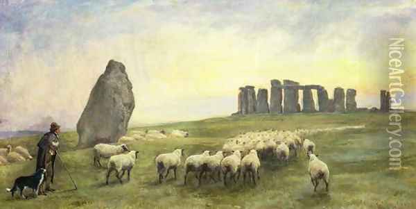 Returning Home, Stonehenge, Wiltshire, 1891 Oil Painting - Edgar Barclay