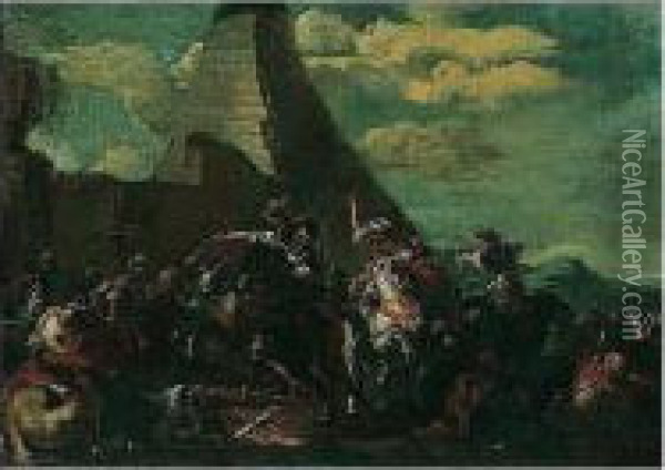 A Battle Between Christians And Turks Oil Painting - Christian Ludwig Von Lowenstern