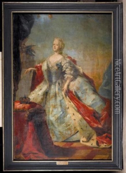 Portrait Of Queen Louise, Wife Of King Frederick V Of Denmark Oil Painting - Carl Gustav Pilo