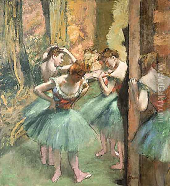 Dancers Pink and Green ca. 1890 Oil Painting - Edgar Degas