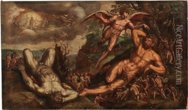 The Sleeping Hercules And The Pygmies Oil Painting - Frans Floris the Elder