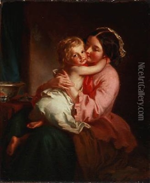 Mother And Child Oil Painting - Samuel Baruch Halle