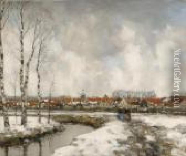 View Of A Snow-covered Veere Oil Painting - Louis Willem Van Soest