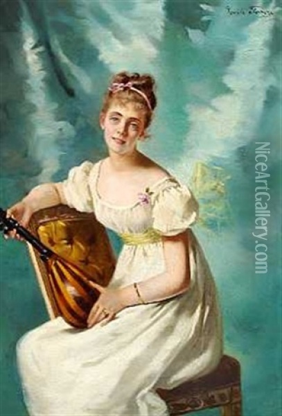 En Ung Kvinde Med Sin Citar Oil Painting - Cecile (Mme. Guerin) Ferrere