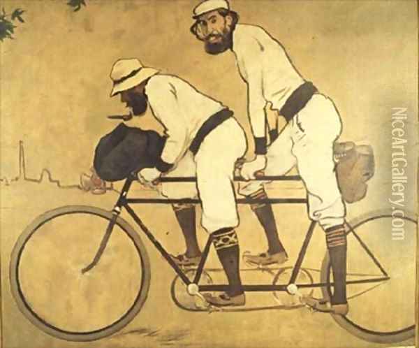 Self Portrait of Casas with Pere Romeu on a Tandem Oil Painting - Ramon Casas Y Carbo