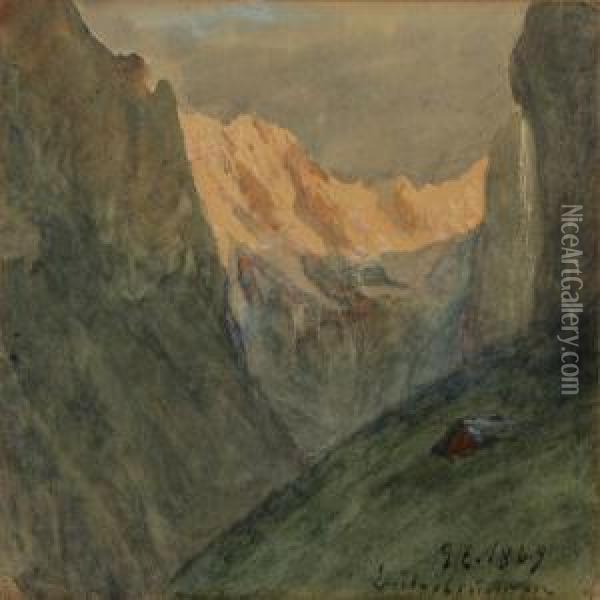 Mountainscape, 
Switzerland Oil Painting - Godfred B.W. Christensen