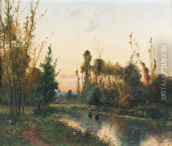 Flusslandschaft Am Abend Oil Painting - Pierre-Ernest Ballue