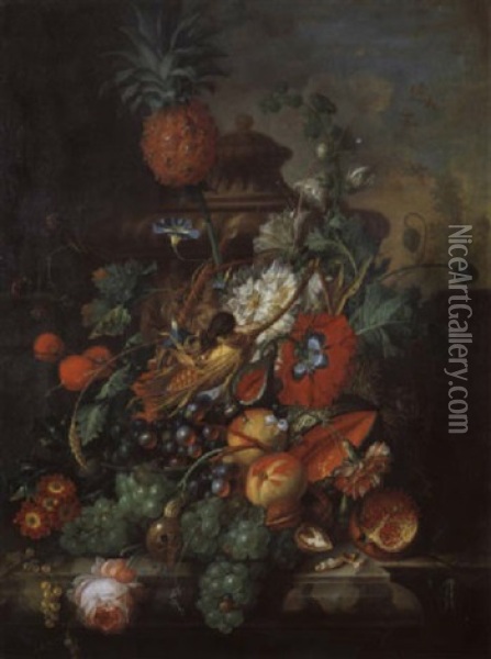 Blumen- Und Fruchtestilleben Oil Painting - Johannes Christianus Roedig