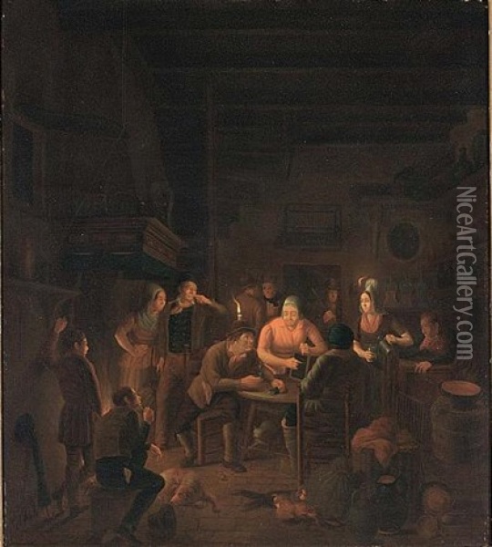 A Tavern Interior With Villagers Oil Painting - Christopher (Christoffel) Wust