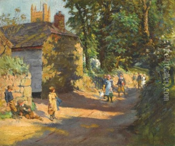 Going To School, Paul, Near Penzance Oil Painting - Stanhope Forbes