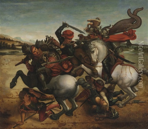 The Fight For The Standard From The Battle Of Anghiari Oil Painting - Leonardo Da Vinci