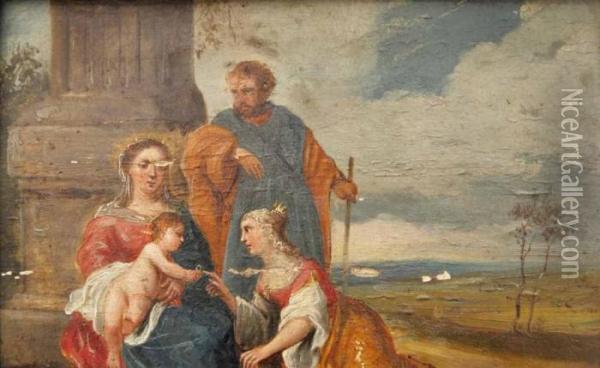 Mariage Mystique De Sainte Catherine Oil Painting - David The Younger Teniers